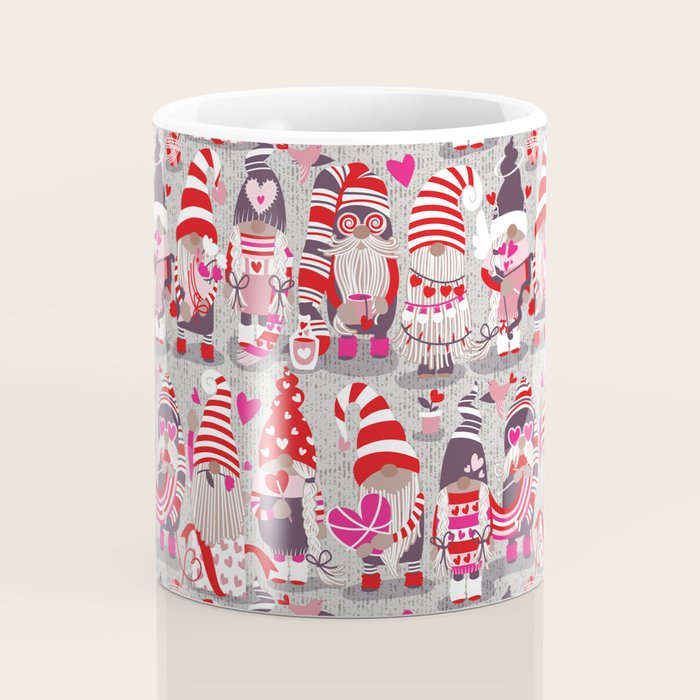 I gnome you more // grey background red and pink Valentine's Day gnomes and motifs Coffee Mug Gallery Image 4