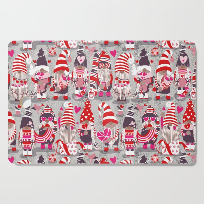 I gnome you more // grey background red and pink Valentine's Day gnomes and motifs Cutting Board Gallery Image 1