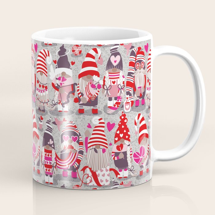 I gnome you more // grey background red and pink Valentine's Day gnomes and motifs Coffee Mug Gallery Image 1