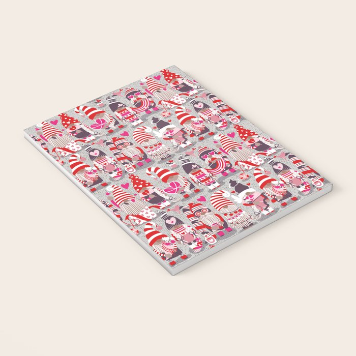 I gnome you more // grey background red and pink Valentine's Day gnomes and motifs Notebook Gallery Image 3