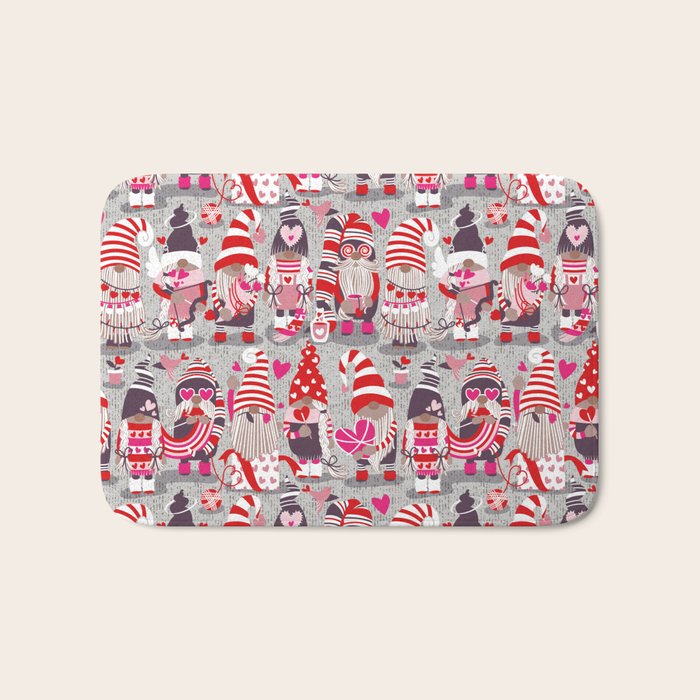 I gnome you more // grey background red and pink Valentine's Day gnomes and motifs Bath Mat Gallery Image 1