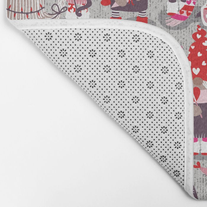 I gnome you more // grey background red and pink Valentine's Day gnomes and motifs Bath Mat Gallery Image 2