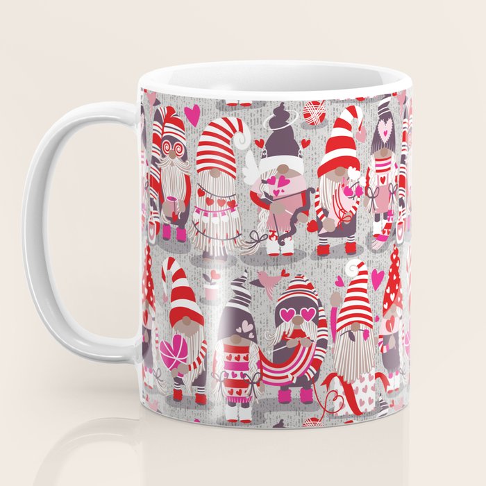 I gnome you more // grey background red and pink Valentine's Day gnomes and motifs Coffee Mug Gallery Image 3