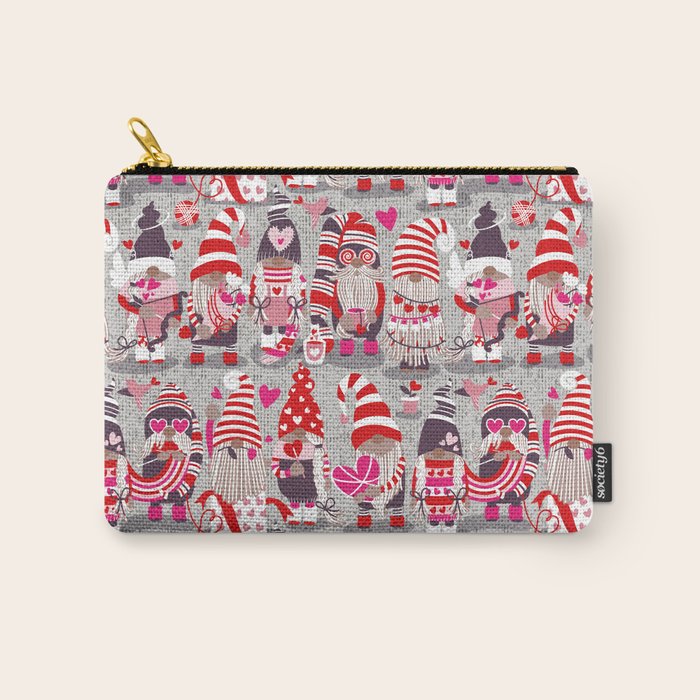 I gnome you more // grey background red and pink Valentine's Day gnomes and motifs Carry All Pouch Gallery Image 1