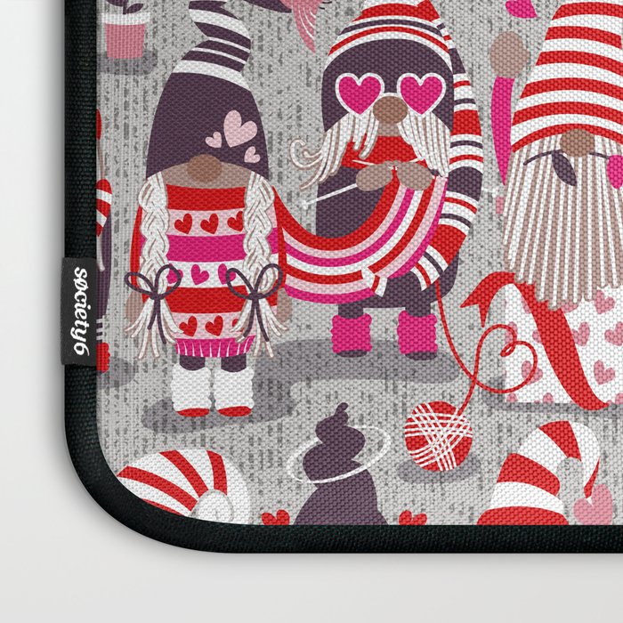 I gnome you more // grey background red and pink Valentine's Day gnomes and motifs Laptop Sleeve Gallery Image 3