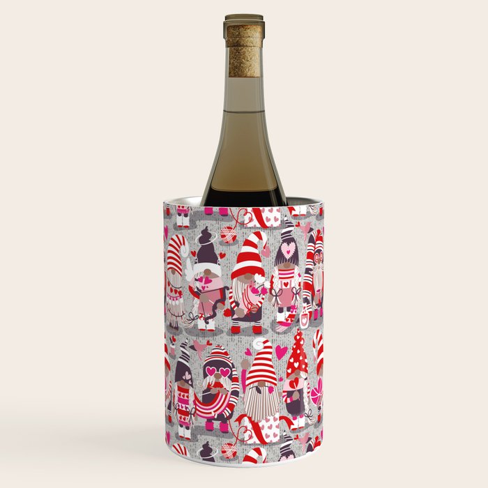 I gnome you more // grey background red and pink Valentine's Day gnomes and motifs Wine Chiller Gallery Image 3