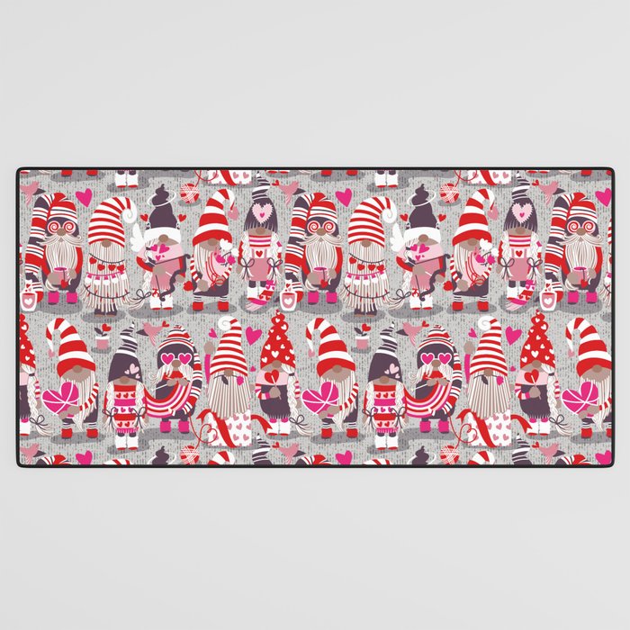 I gnome you more // grey background red and pink Valentine's Day gnomes and motifs Desk Mat Gallery Image 3