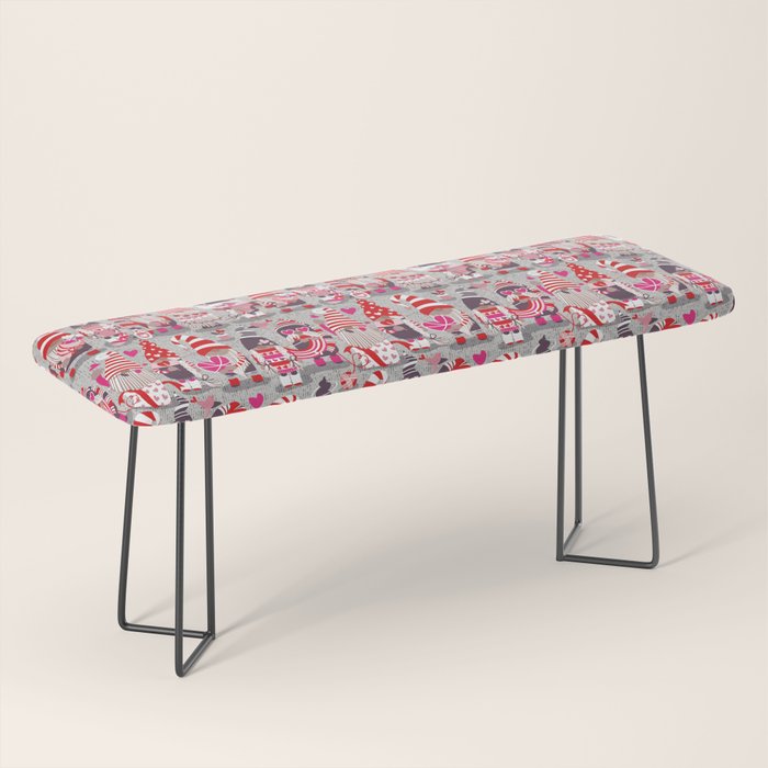 I gnome you more // grey background red and pink Valentine's Day gnomes and motifs Bench Gallery Image 1