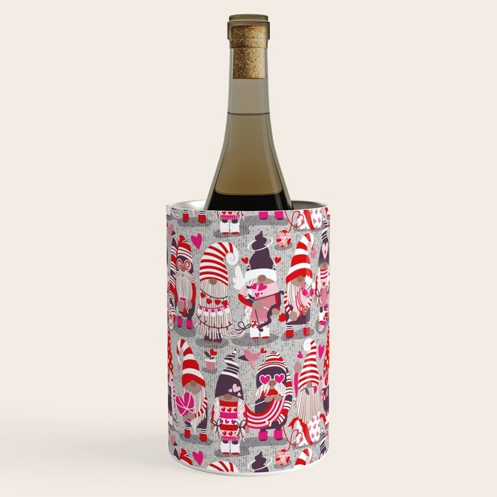I gnome you more // grey background red and pink Valentine's Day gnomes and motifs Wine Chiller Gallery Image 2