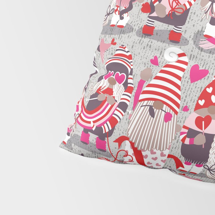 I gnome you more // grey background red and pink Valentine's Day gnomes and motifs Pillow Sham Gallery Image 4