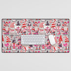 I gnome you more // grey background red and pink Valentine's Day gnomes and motifs Desk Mat Gallery Image 1