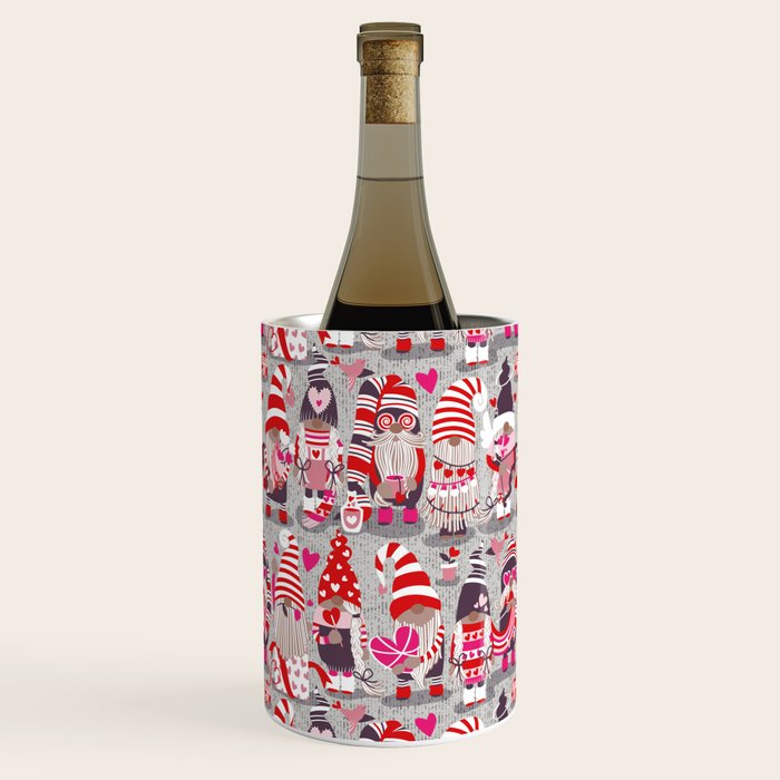 I gnome you more // grey background red and pink Valentine's Day gnomes and motifs Wine Chiller Gallery Image 1