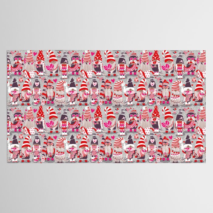 I gnome you more // grey background red and pink Valentine's Day gnomes and motifs Tablecloth Gallery Image 2