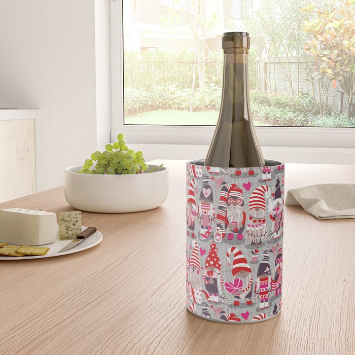 I gnome you more // grey background red and pink Valentine's Day gnomes and motifs Wine Chiller Gallery Image 4