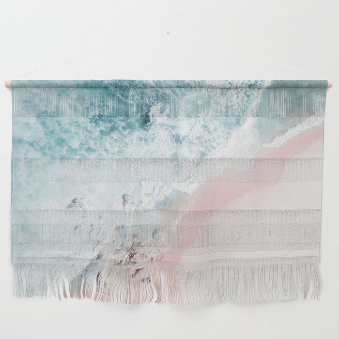 Aerial Ocean Print - Aerial Beach - Pastel Pink Sand - Sea -Travel photography by Ingrid Beddoes Wall Hanging Gallery Image 1