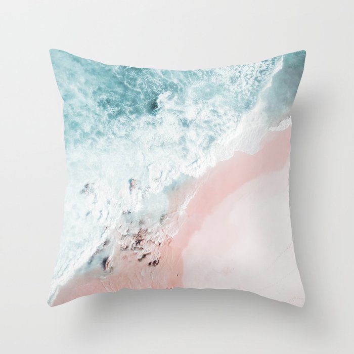 Aerial Ocean Print - Aerial Beach - Pastel Pink Sand - Sea -Travel photography by Ingrid Beddoes Throw Pillow Gallery Image 6