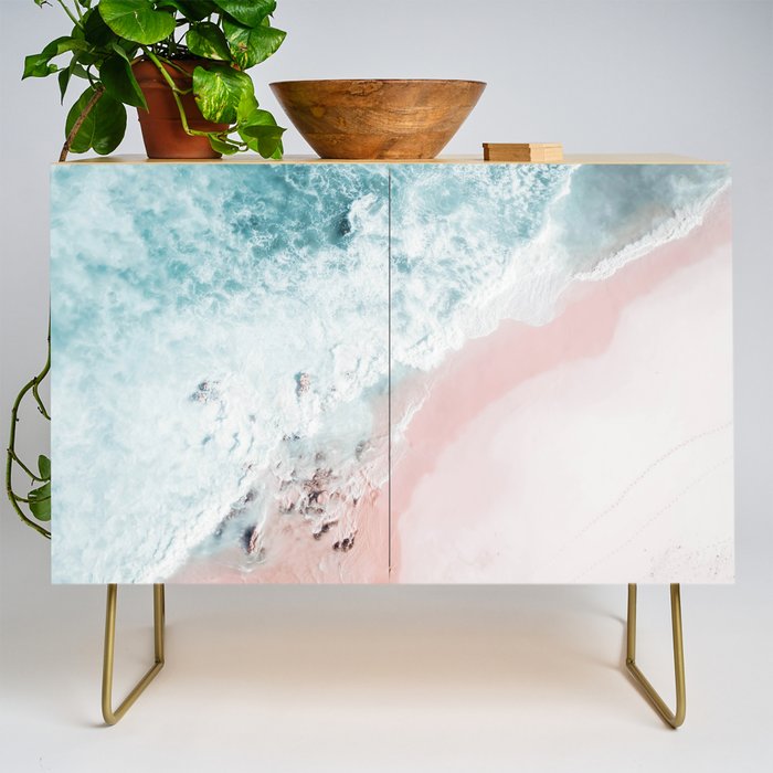 Aerial Ocean Print - Aerial Beach - Pastel Pink Sand - Sea -Travel photography by Ingrid Beddoes Credenza Gallery Image 1