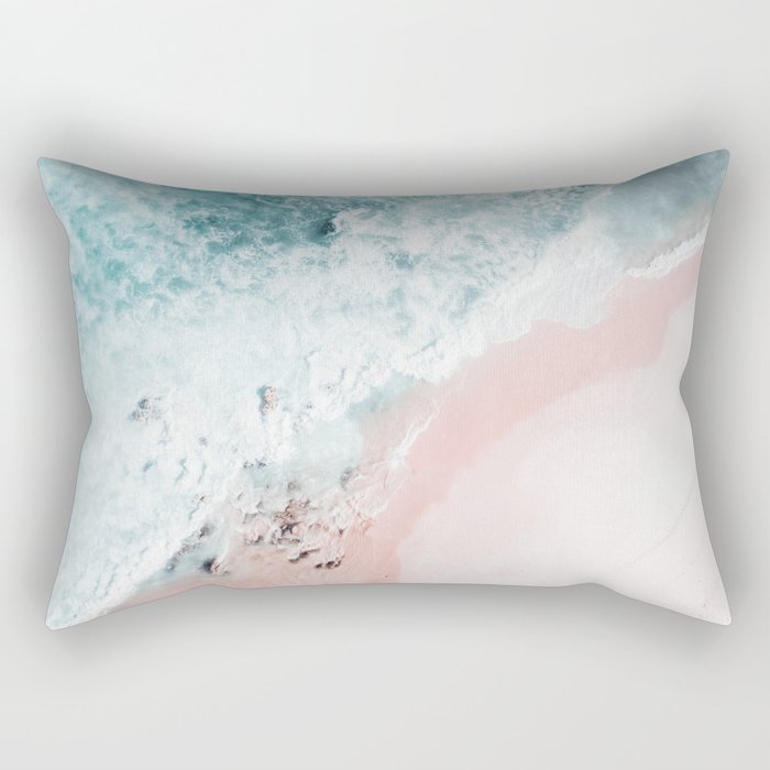 Aerial Ocean Print - Aerial Beach - Pastel Pink Sand - Sea -Travel photography by Ingrid Beddoes Rectangular Pillow Gallery Image 2