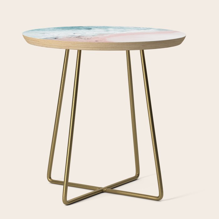 Aerial Ocean Print - Aerial Beach - Pastel Pink Sand - Sea -Travel photography by Ingrid Beddoes Side Table Gallery Image 1
