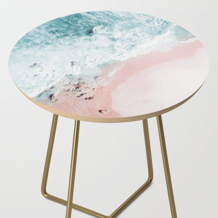 Aerial Ocean Print - Aerial Beach - Pastel Pink Sand - Sea -Travel photography by Ingrid Beddoes Side Table Gallery Image 2