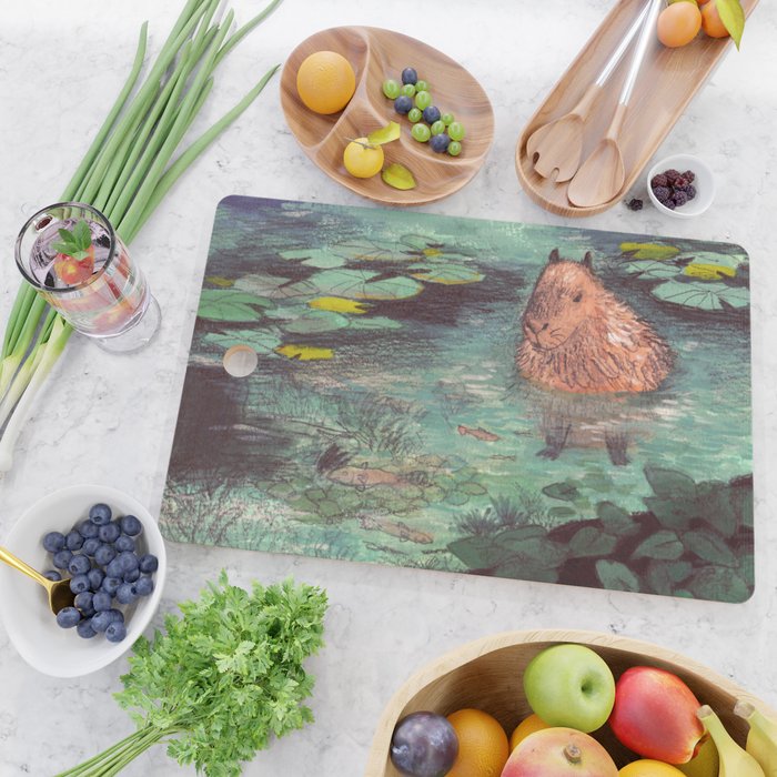 Capybara in the pond Cutting Board Gallery Image 2