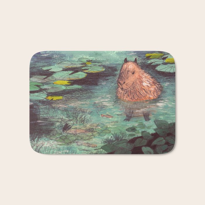 Capybara in the pond Bath Mat Gallery Image 1