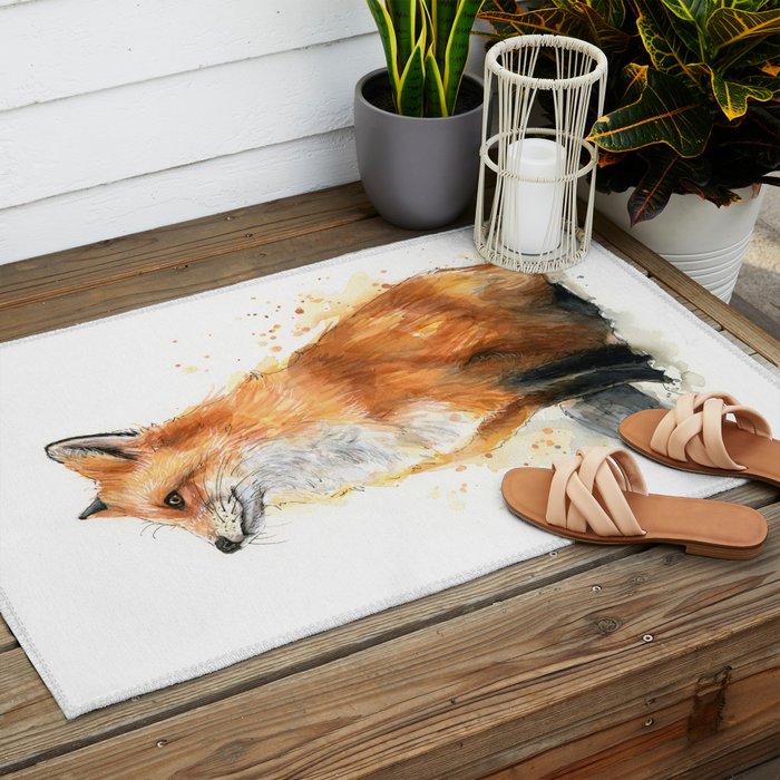 Fox Watercolor Red Fox Painting Outdoor Rug Gallery Image 2