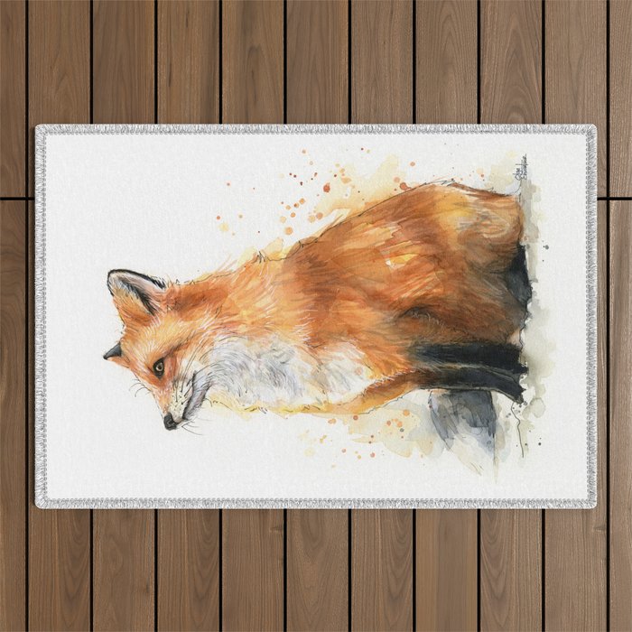 Fox Watercolor Red Fox Painting Outdoor Rug Gallery Image 1