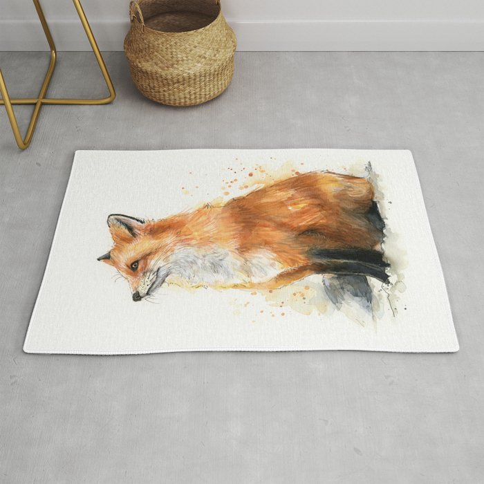 Fox Watercolor Red Fox Painting Rug Gallery Image 1