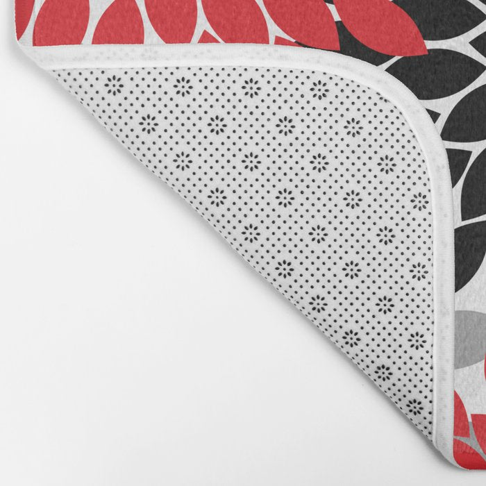 Red Black Gray Flower Pattern, Dahlia Flower Petals, Red Black Floral Pattern Bath Mat Gallery Image 2