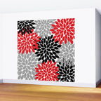 Red Black Gray Flower Pattern, Dahlia Flower Petals, Red Black Floral Pattern Wall Mural Gallery Image 2