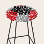 Red Black Gray Flower Pattern, Dahlia Flower Petals, Red Black Floral Pattern Stool Gallery Image 2