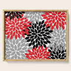Red Black Gray Flower Pattern, Dahlia Flower Petals, Red Black Floral Pattern Serving Tray Gallery Image 1