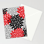 Red Black Gray Flower Pattern, Dahlia Flower Petals, Red Black Floral Pattern Stationery Card Gallery Image 2