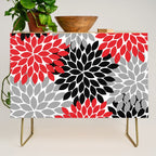Red Black Gray Flower Pattern, Dahlia Flower Petals, Red Black Floral Pattern Credenza Gallery Image 1