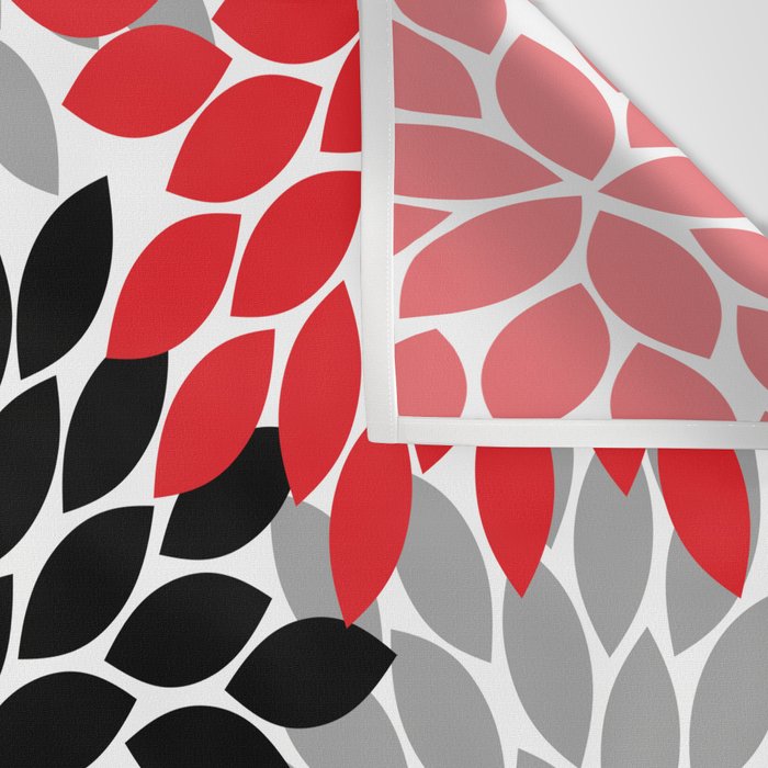 Red Black Gray Flower Pattern, Dahlia Flower Petals, Red Black Floral Pattern Wall Tapestry Gallery Image 3