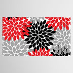 Red Black Gray Flower Pattern, Dahlia Flower Petals, Red Black Floral Pattern Tablecloth Gallery Image 2