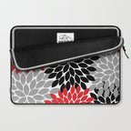 Red Black Gray Flower Pattern, Dahlia Flower Petals, Red Black Floral Pattern Laptop Sleeve Gallery Image 2