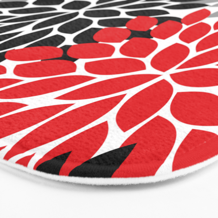 Red Black Gray Flower Pattern, Dahlia Flower Petals, Red Black Floral Pattern Bath Mat Gallery Image 3