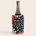 Red Black Gray Flower Pattern, Dahlia Flower Petals, Red Black Floral Pattern Wine Chiller Gallery Image 1