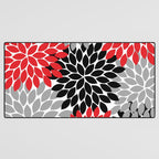 Red Black Gray Flower Pattern, Dahlia Flower Petals, Red Black Floral Pattern Desk Mat Gallery Image 3
