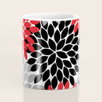 Red Black Gray Flower Pattern, Dahlia Flower Petals, Red Black Floral Pattern Coffee Mug Gallery Image 4