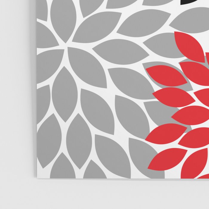 Red Black Gray Flower Pattern, Dahlia Flower Petals, Red Black Floral Pattern Poster Gallery Image 3