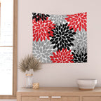 Red Black Gray Flower Pattern, Dahlia Flower Petals, Red Black Floral Pattern Wall Tapestry Gallery Image 2