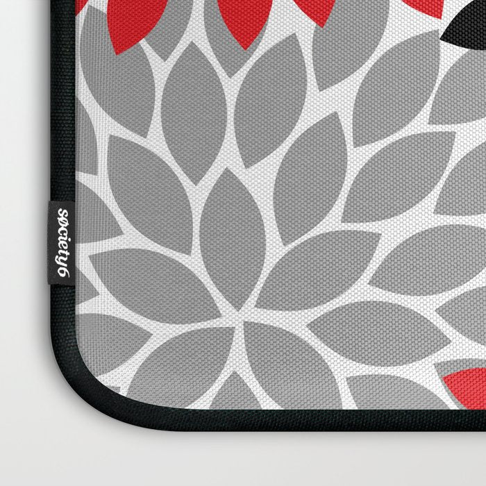 Red Black Gray Flower Pattern, Dahlia Flower Petals, Red Black Floral Pattern Laptop Sleeve Gallery Image 3