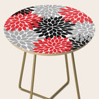 Red Black Gray Flower Pattern, Dahlia Flower Petals, Red Black Floral Pattern Side Table Gallery Image 2