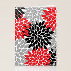 Red Black Gray Flower Pattern, Dahlia Flower Petals, Red Black Floral Pattern Stationery Card Gallery Image 2