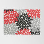 Red Black Gray Flower Pattern, Dahlia Flower Petals, Red Black Floral Pattern Rug Gallery Image 2