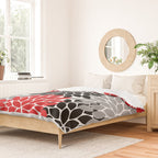 Red Black Gray Flower Pattern, Dahlia Flower Petals, Red Black Floral Pattern Duvet Cover Gallery Image 2
