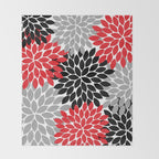 Red Black Gray Flower Pattern, Dahlia Flower Petals, Red Black Floral Pattern Throw Blanket Gallery Image 2